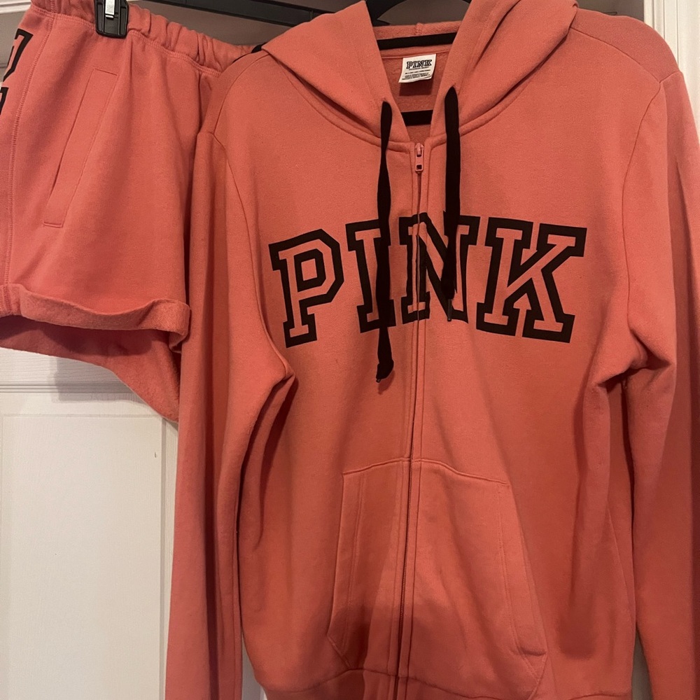 PINK Victoria's Secret 2 Piece Hoodie and Shorts Coral Apparel